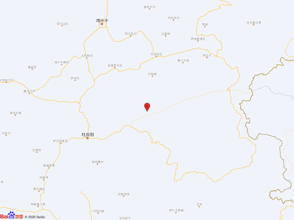 塔吉克斯坦（北緯39.25度，東經70.65度）發生5.8級地震